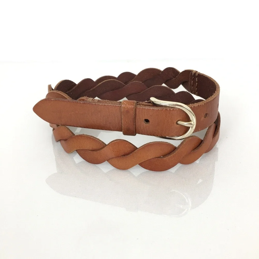 Women’s Thin Brown Twisted Braided Leather Belt Preppy